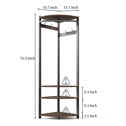 HiMISS Corner Coat Rack Stand Hall Tree With 6 Hooks