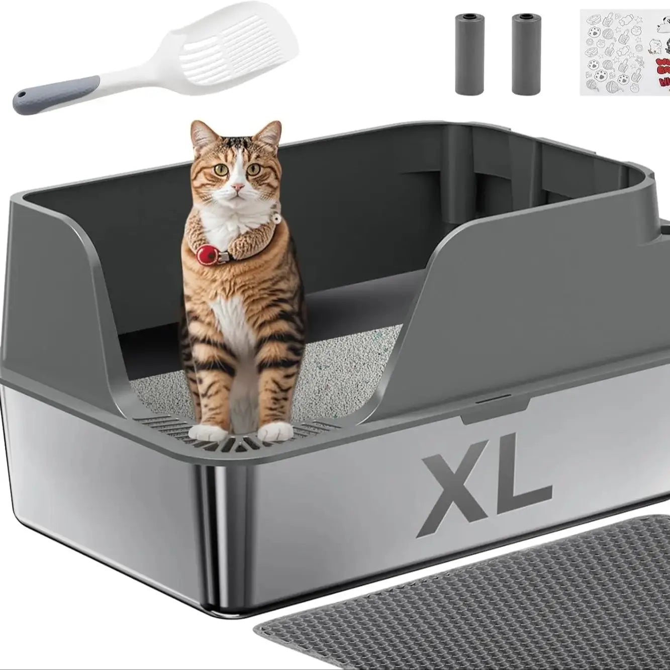 Stainless Steel Cat Litter Box Splashproof Leakproof