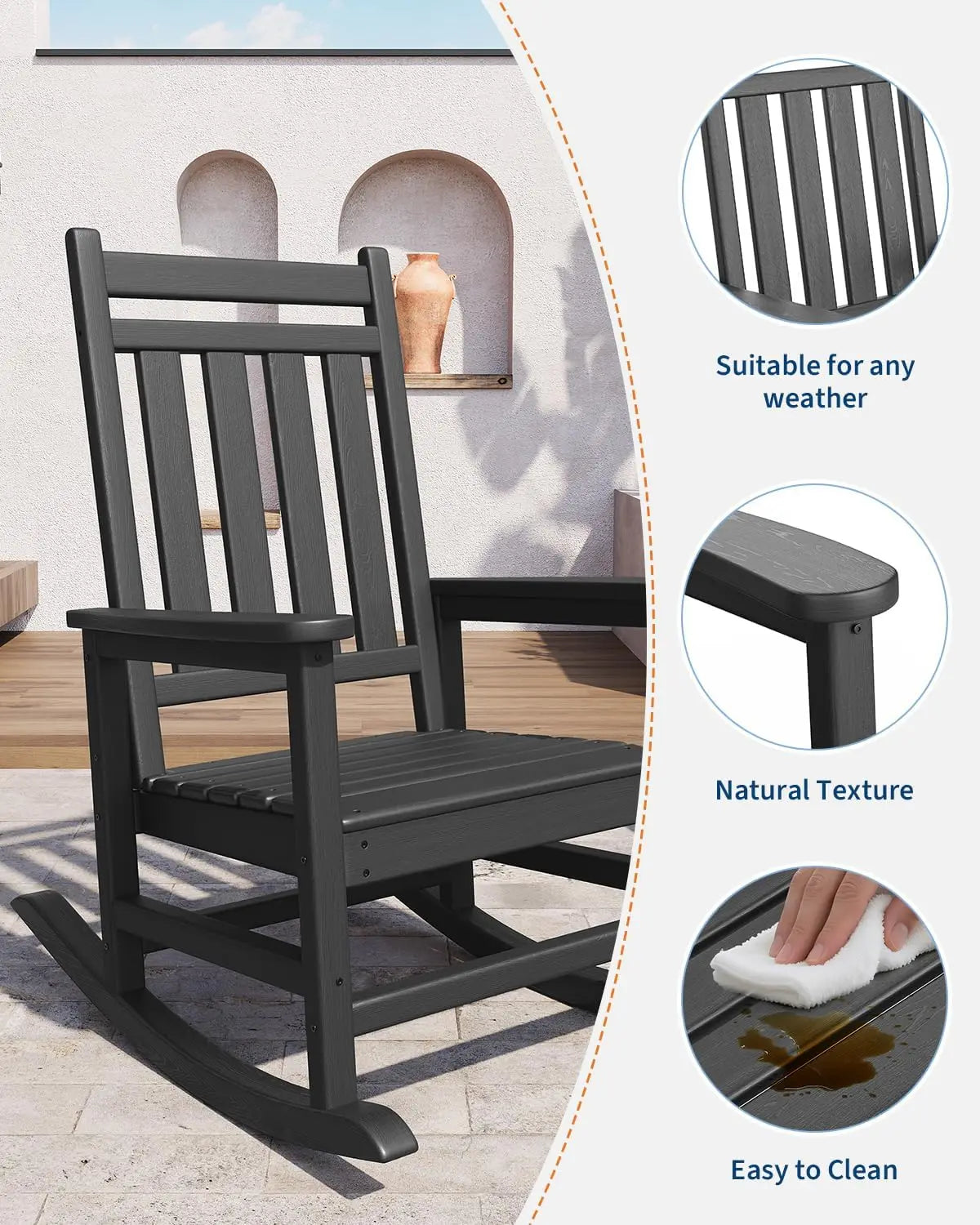 HobbyLane Outdoor Rocking Chair All-Weather HDPE Patio for Adults