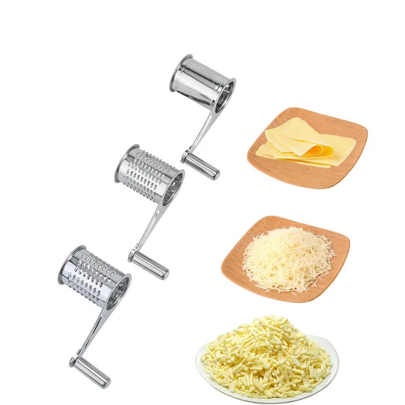 LMETJMA Rotary Cheese Grater 3 Drums Stainless Steel Slicer KC0003
