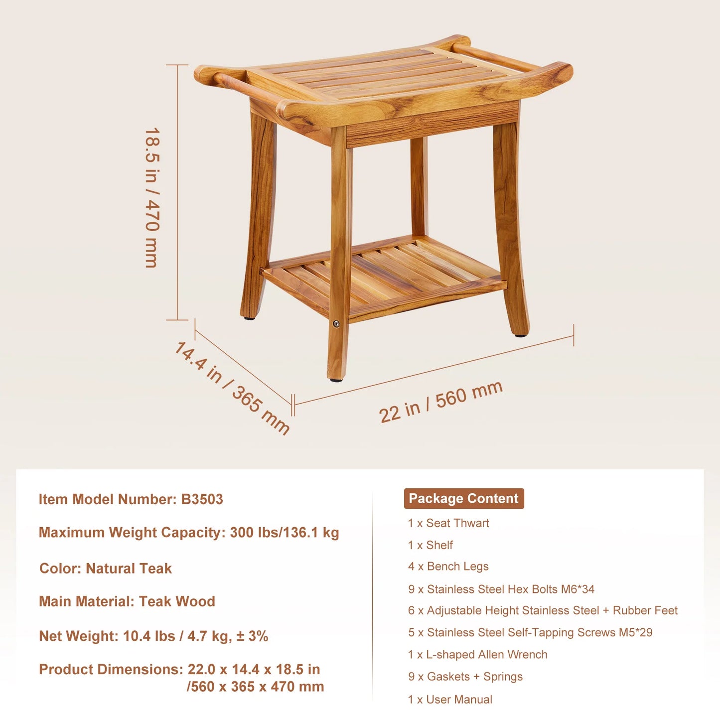 SucceBuy Bamboo Shower Bench With Storage Shelf 330lbs Capacity