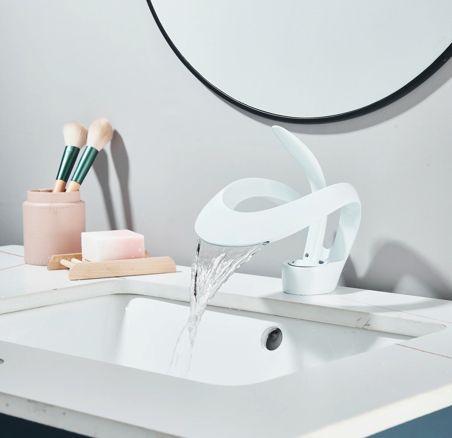 MYQualife Modern Vanity Faucet With Curved Waterfall Spout