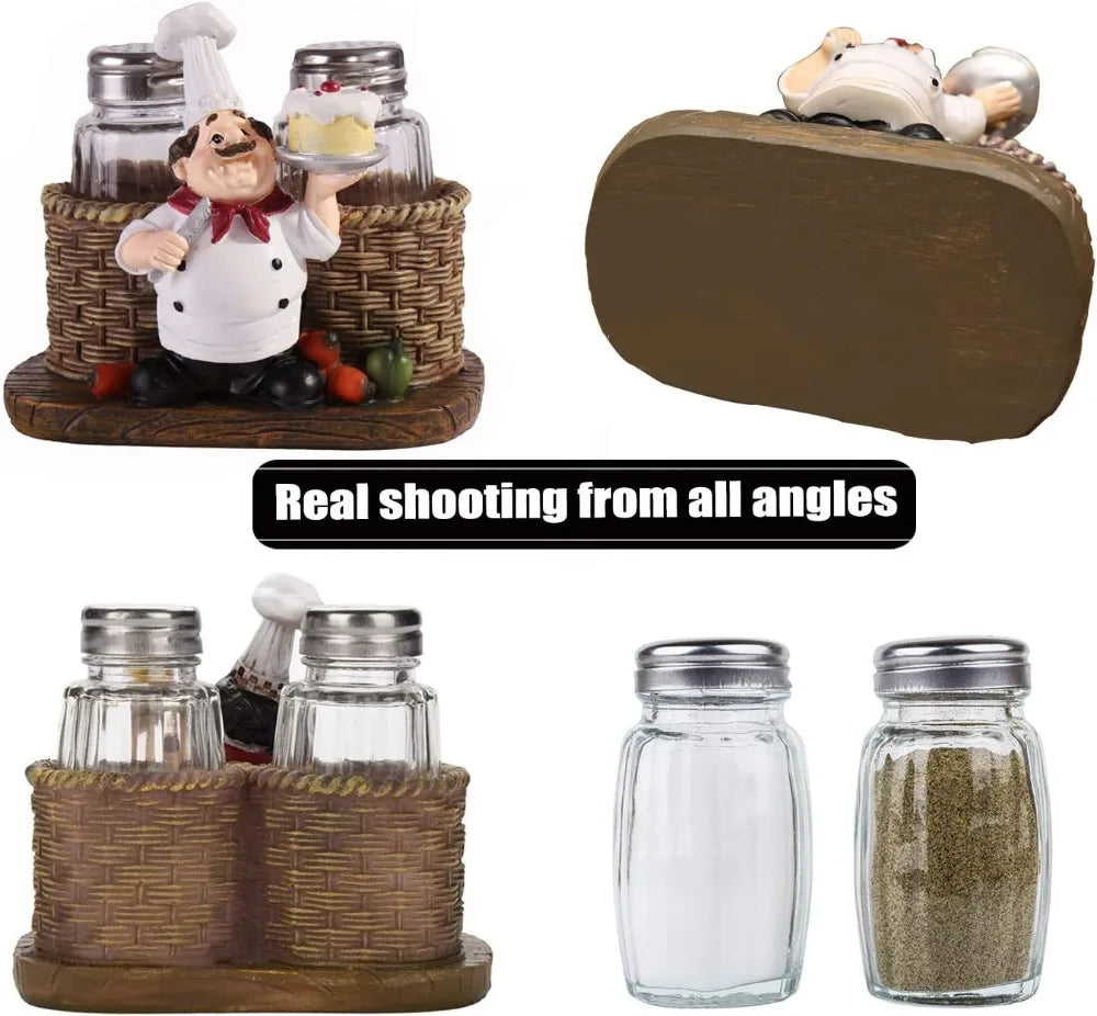 Salt And Pepper Shaker Set With Holder Figurine Kitchen Decor