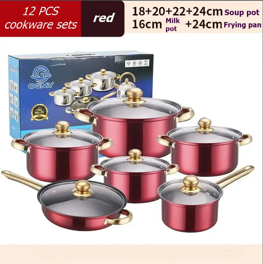 NONED 12 Piece Stainless Steel Cookware Set With Nonstick Handles