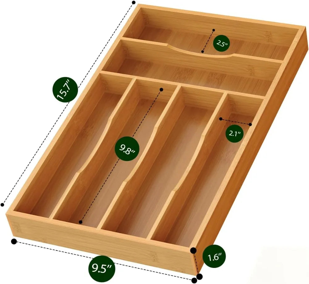Bamboo Silverware Organizer 6 Slot Drawer Tray For Kitchen Utensils