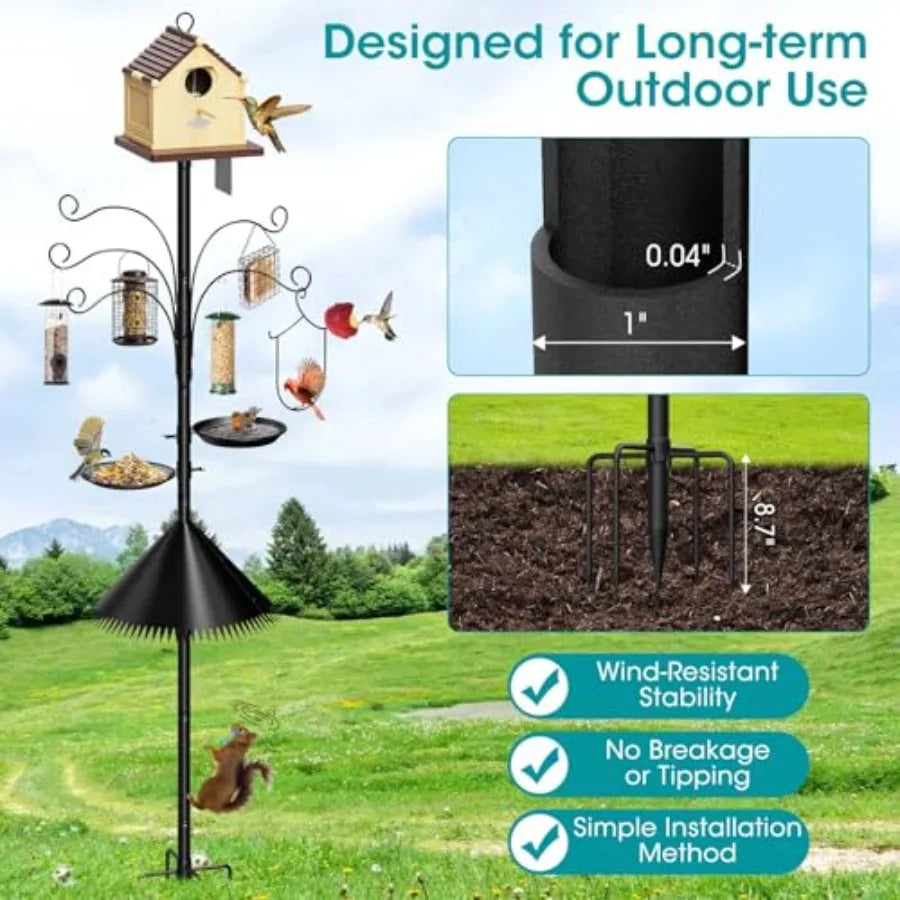 Squirrel-Proof Heavy-Duty Bird Feeder Stand With Five Hooks