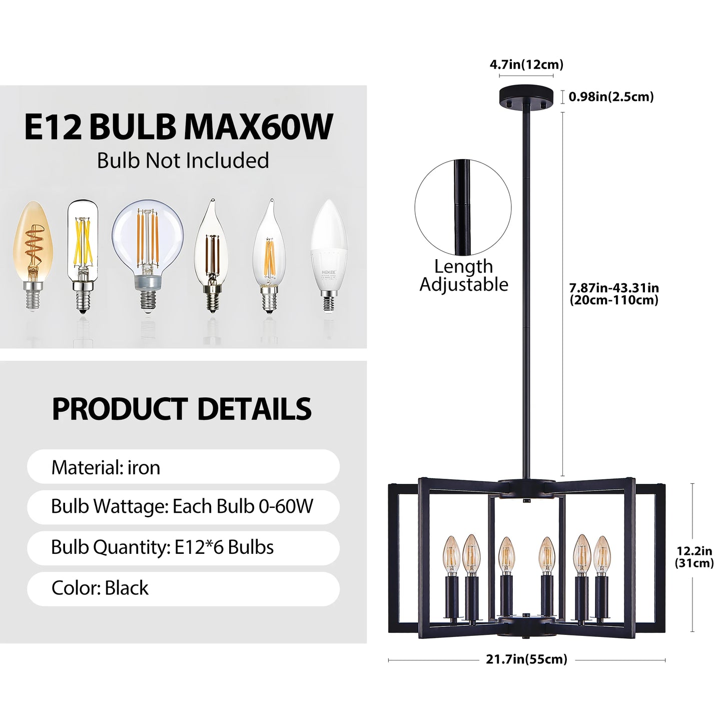 ARLGSITE Geometric Pendant Light Chandelier Industrial Metal Fixture