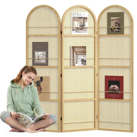 Room Divider With Builtin Bookshelf Foldable Privacy Screen Portable Partition