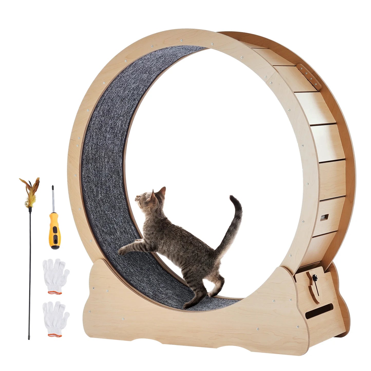 SucceBuy Wooden Cat Exercise Wheel For Indoor Running And Play