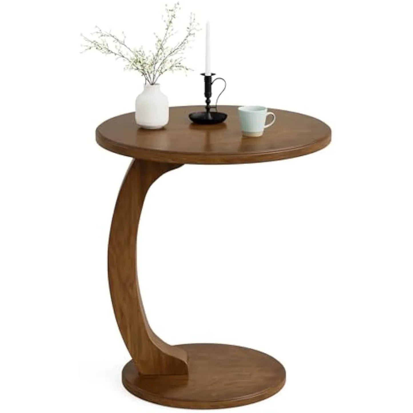 Little Tree Mid Century C Shaped Wood End Table Living