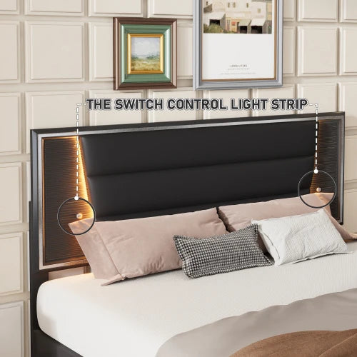 3 Piece Bedroom Set Upholstered Bed With Nightstands Dresser Led