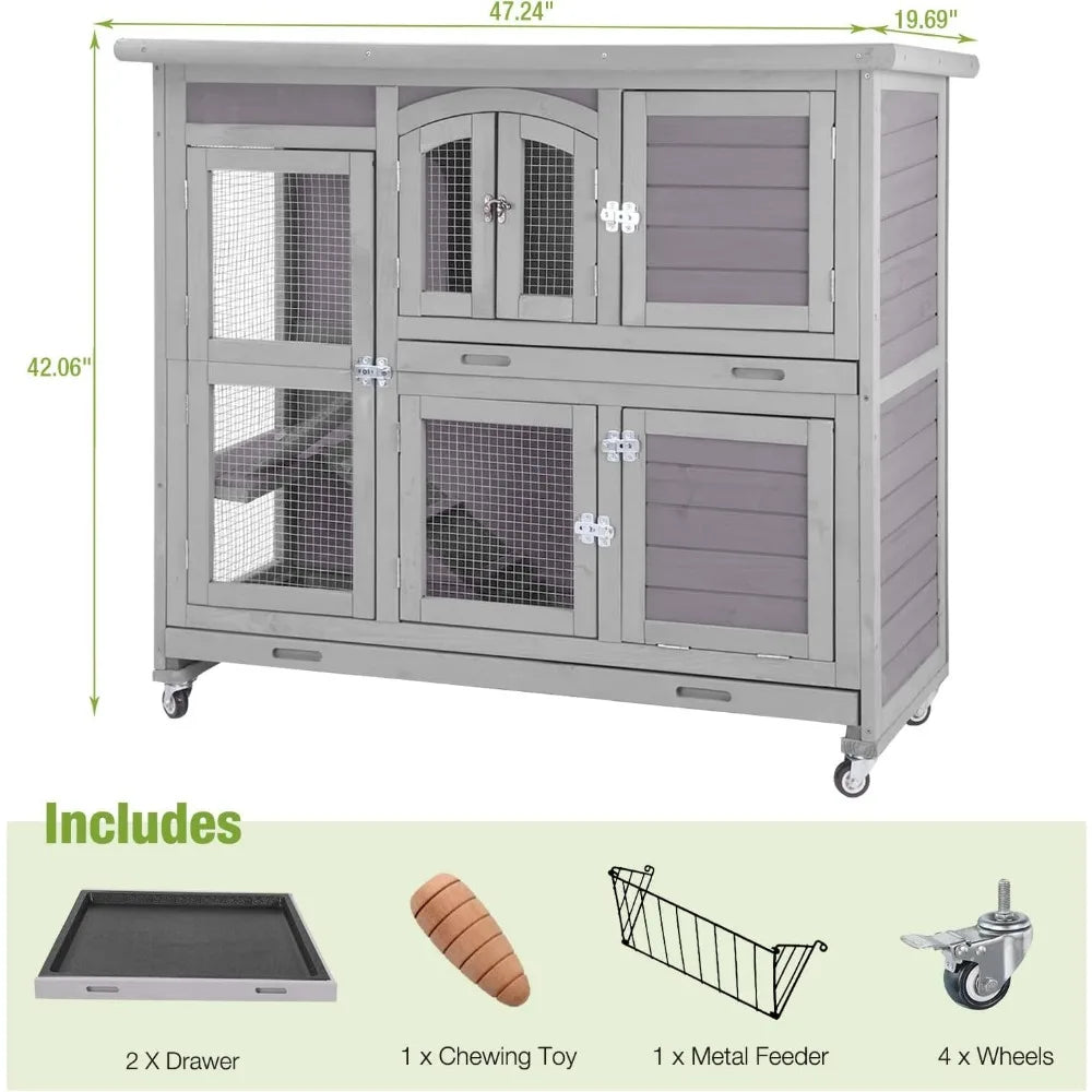 Rabbit Hutch Indoor Outdoor Bunny House On Wheels Durable