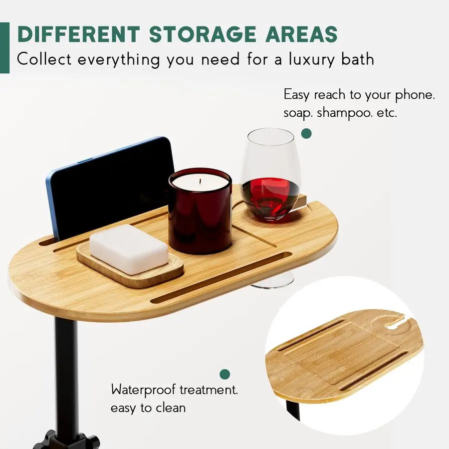 Freestanding Bamboo Bath Tub Tray Table Caddy Bathroom Organizer