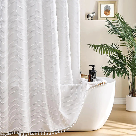 Boho Textured Tufted Chevron Waterproof Shower Curtain