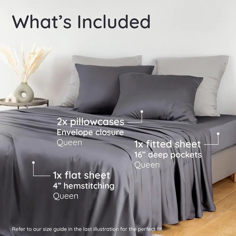 Bamboo Viscose Cooling Sheets Set 4-Piece For Comfortable Sleep