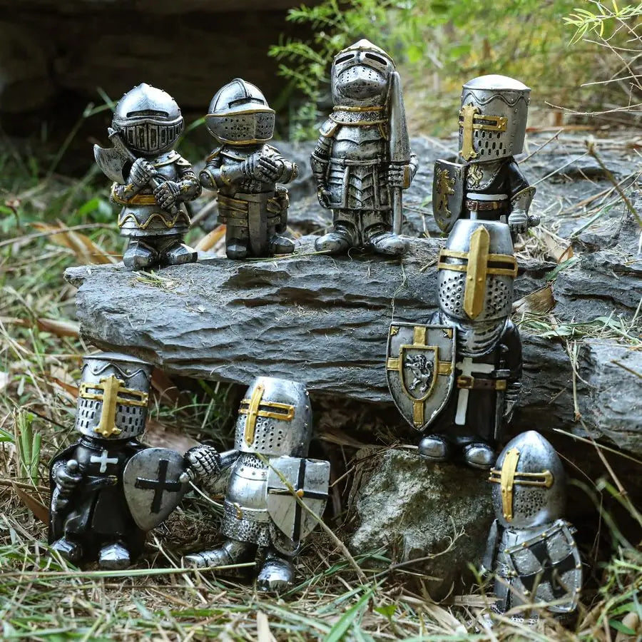 Knight Garden Gnomes 8 Piece Set Outdoor Lawn Decor Resin