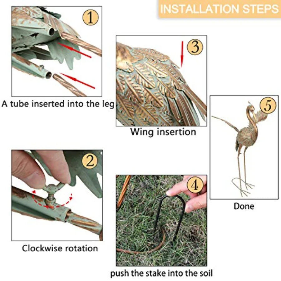 SHXI Garden Cranes Statues Set Of 2 Waterproof Metal Herons