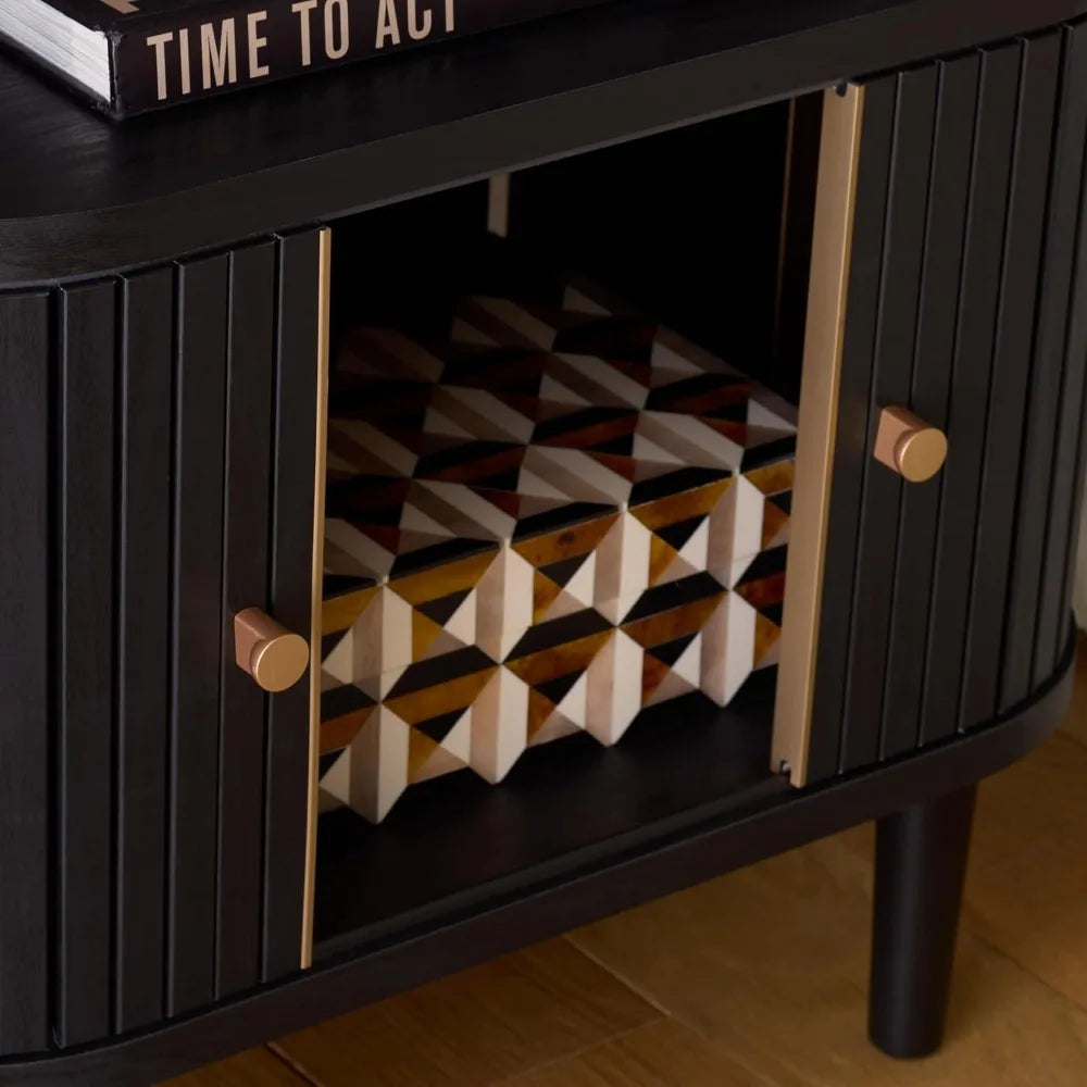 Mid-Century Modern Nightstand With Tambour Door And Hutch