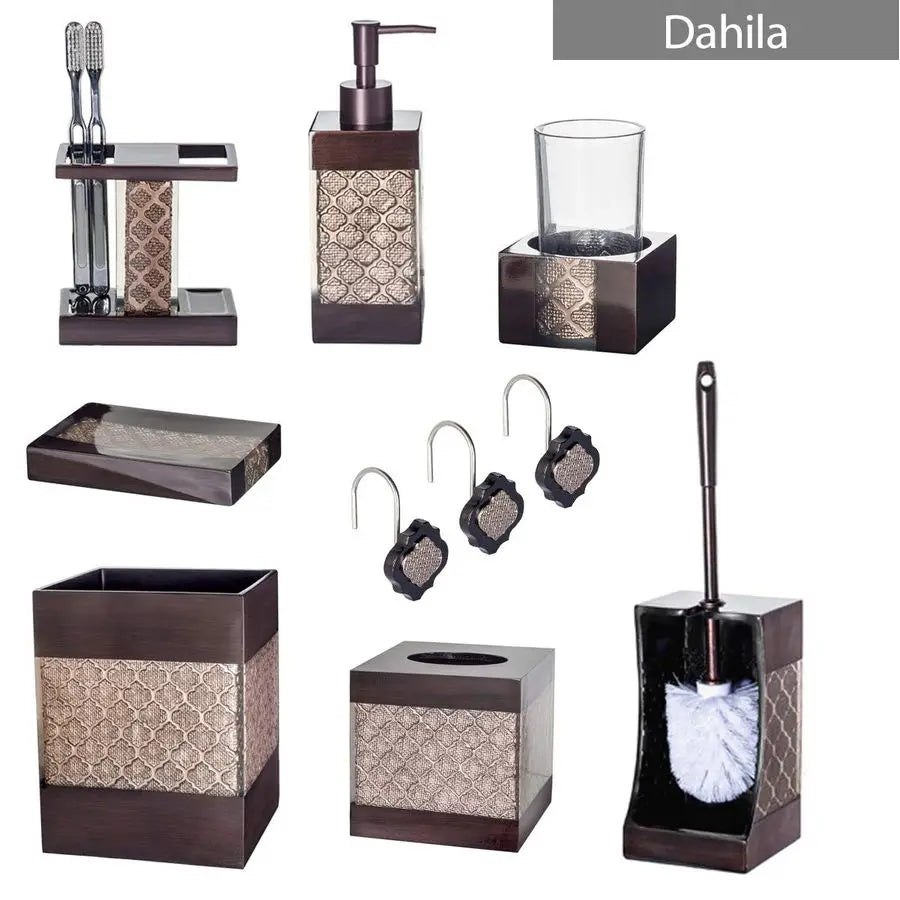 Dahlia Brown Resin Bathroom Accessories Set Luxury Decor
