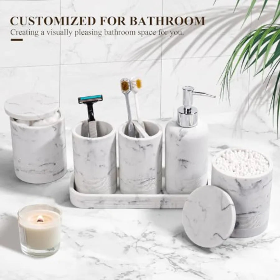 Bamboo Bathroom Accessory Set With Toothbrush Holder Soap Dispenser Tumbler