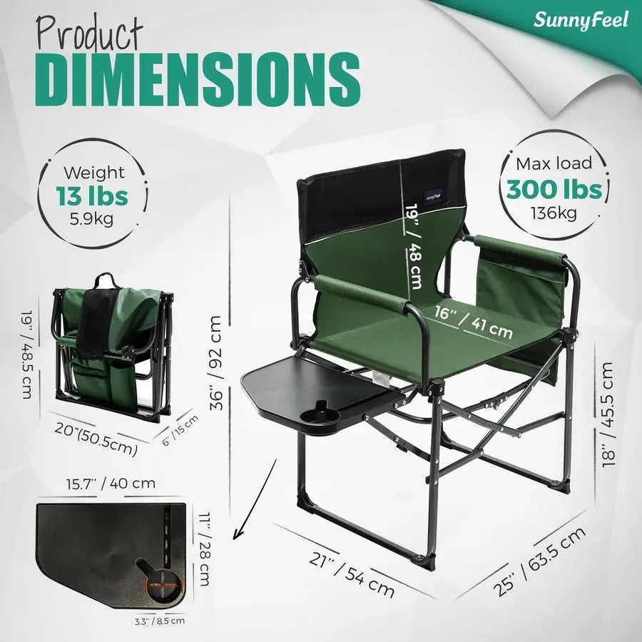 Camping Directors Chair Heavy Duty Portable Folding Chair With Side Table
