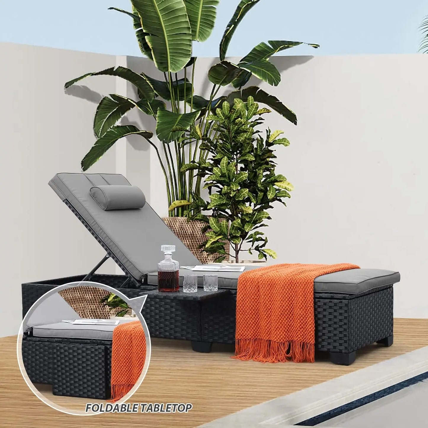 Outdoor Chaise Lounge Chairs Set Of 2 Wicker Recliners Adjustable