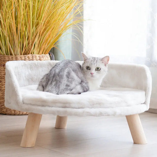 Soft Plush Cat Bed Nest With Cushion Pad Wood Legs