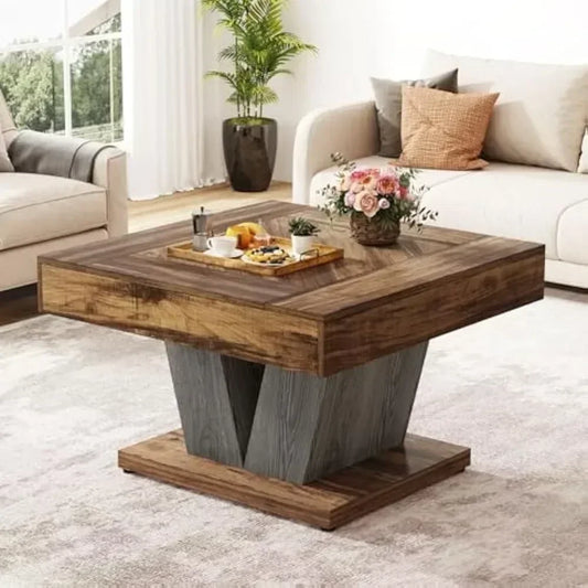 Square Wood Coffee Table For Living Room Modern Center Table