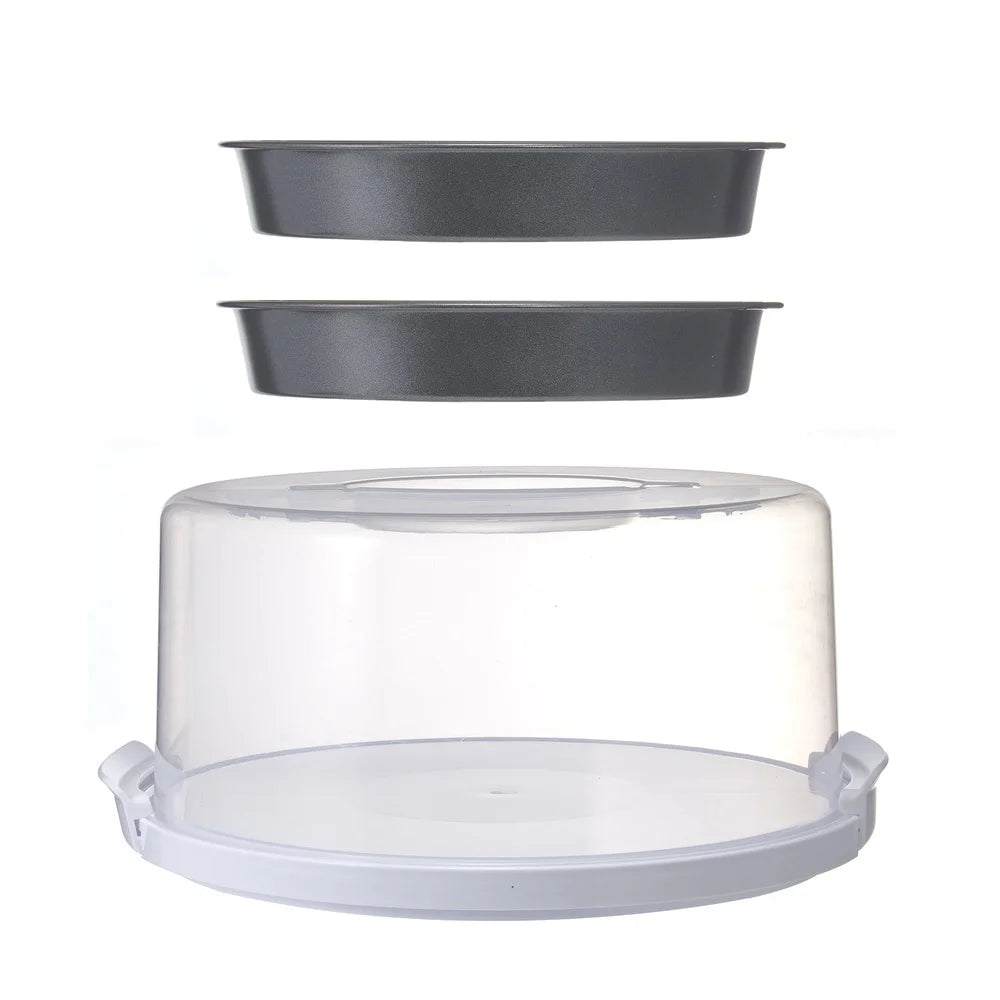 Clear Cake Carrier With Nonstick Round Pans 2 Pack
