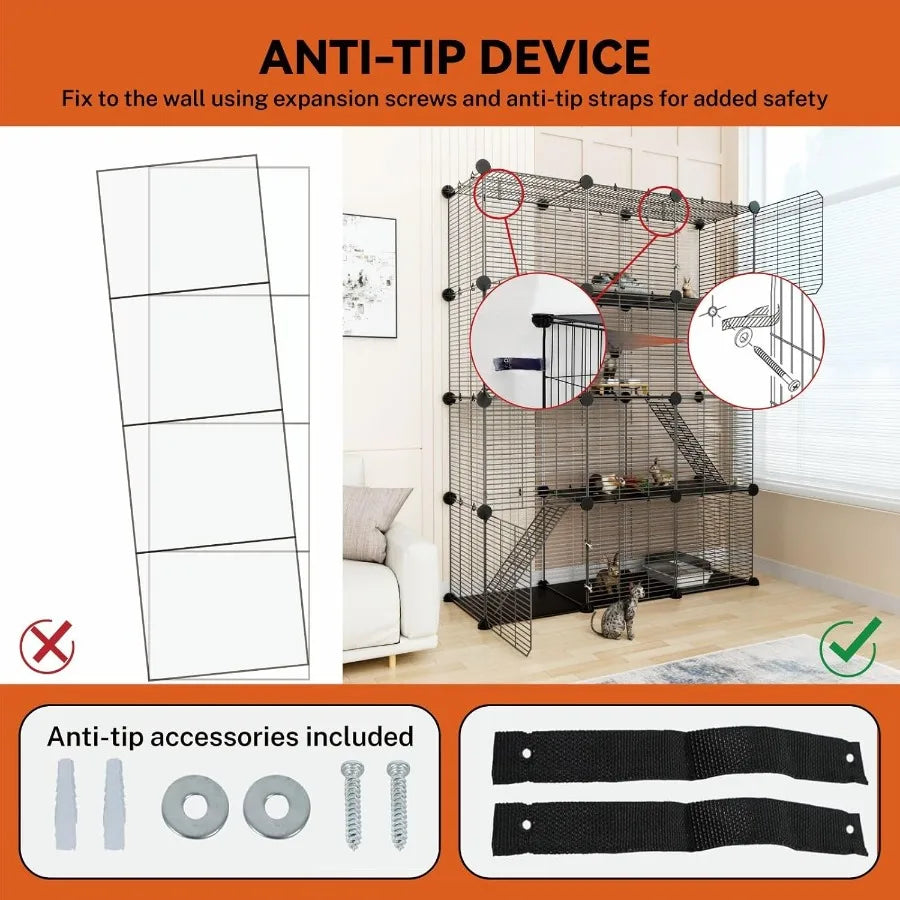 NONECN 3 Tier Indoor Wire Cat Cage With DIY Playpen