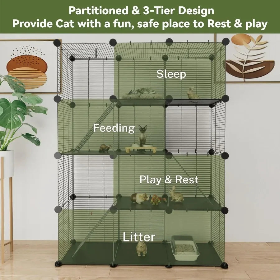 NONECN 3 Tier Indoor Wire Cat Cage With DIY Playpen