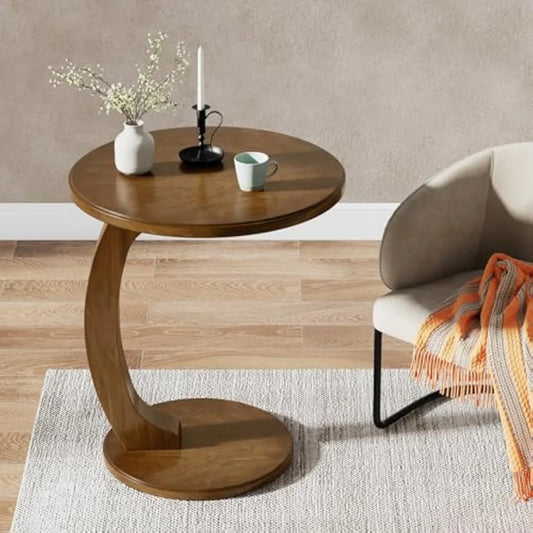 Little Tree Mid Century C Shaped Wood End Table Living