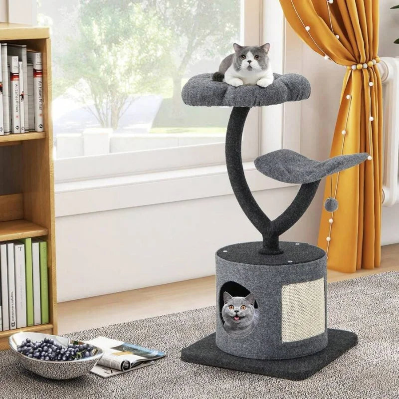 Indoor Cat Tree With Curved Metal Frame And Sisal Scratching Board