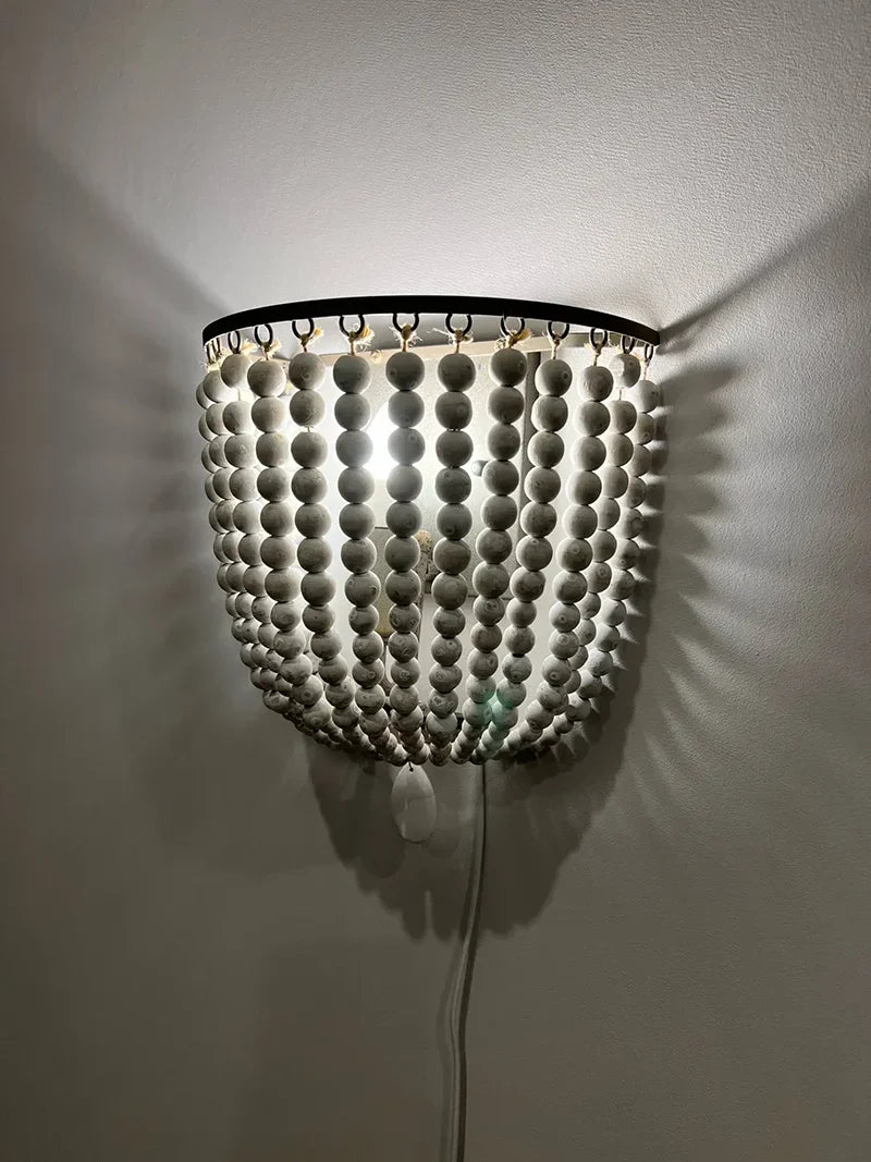 Industrial Retro Wood Beads Wall Light E14 Fixture