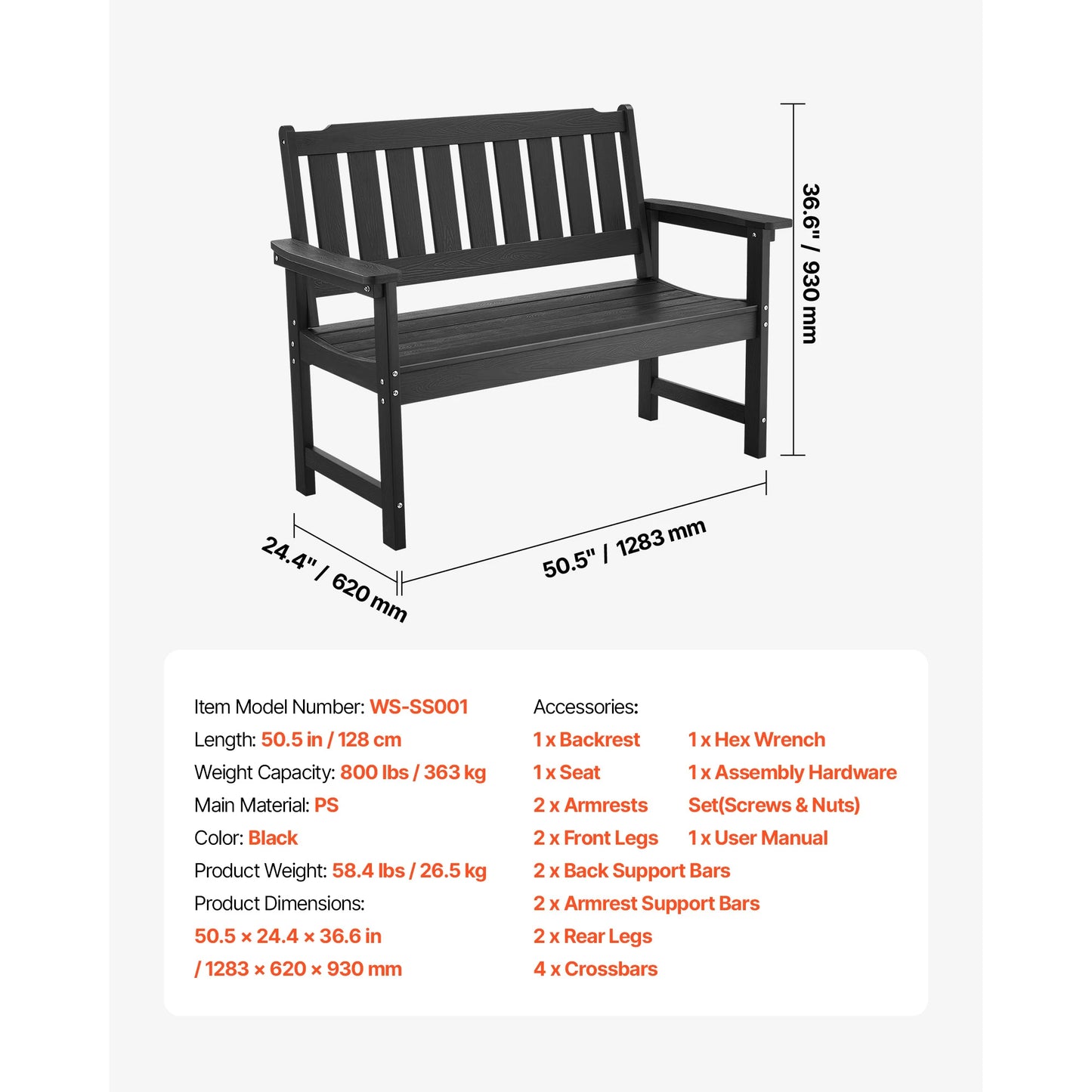 SucceBuy Outdoor Wood and Metal Garden Bench