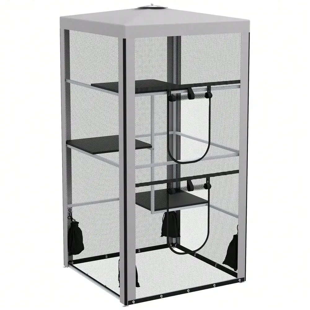 Outdoor Cat House Playpen With Three Platforms And Sandbags