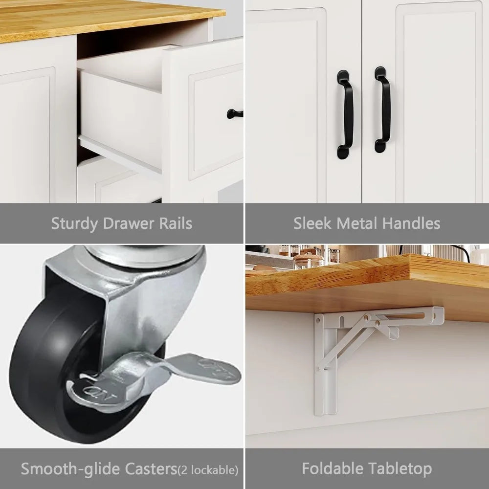 Portable Kitchen Island With Storage And Spice Rack On Wheels