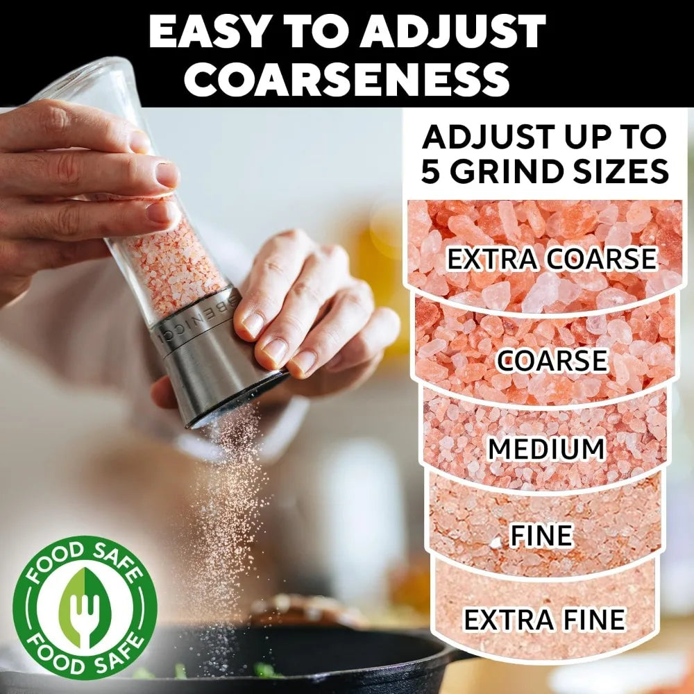 Salt And Pepper Grinder Set, Adjustable Coarseness, Stainless Steel Ceramic