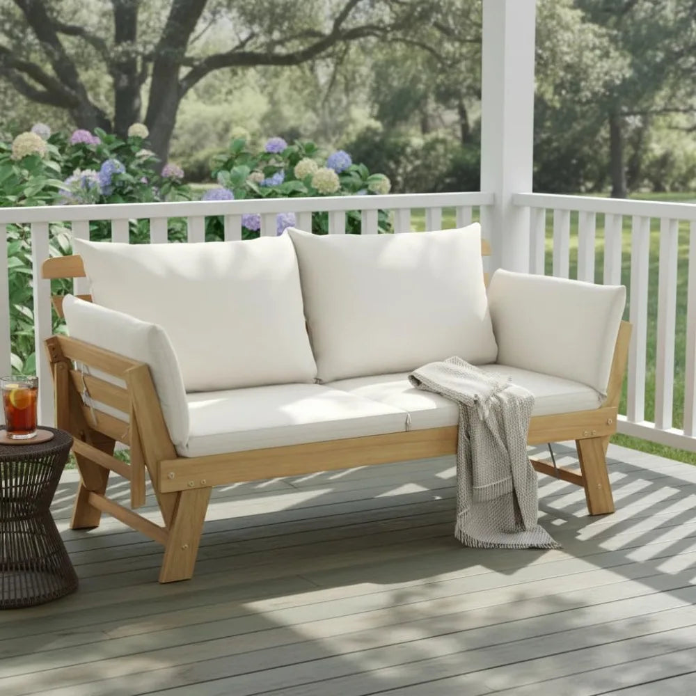 Acacia Outdoor Convertible Patio Sofa Bed With Adjustable Armrests