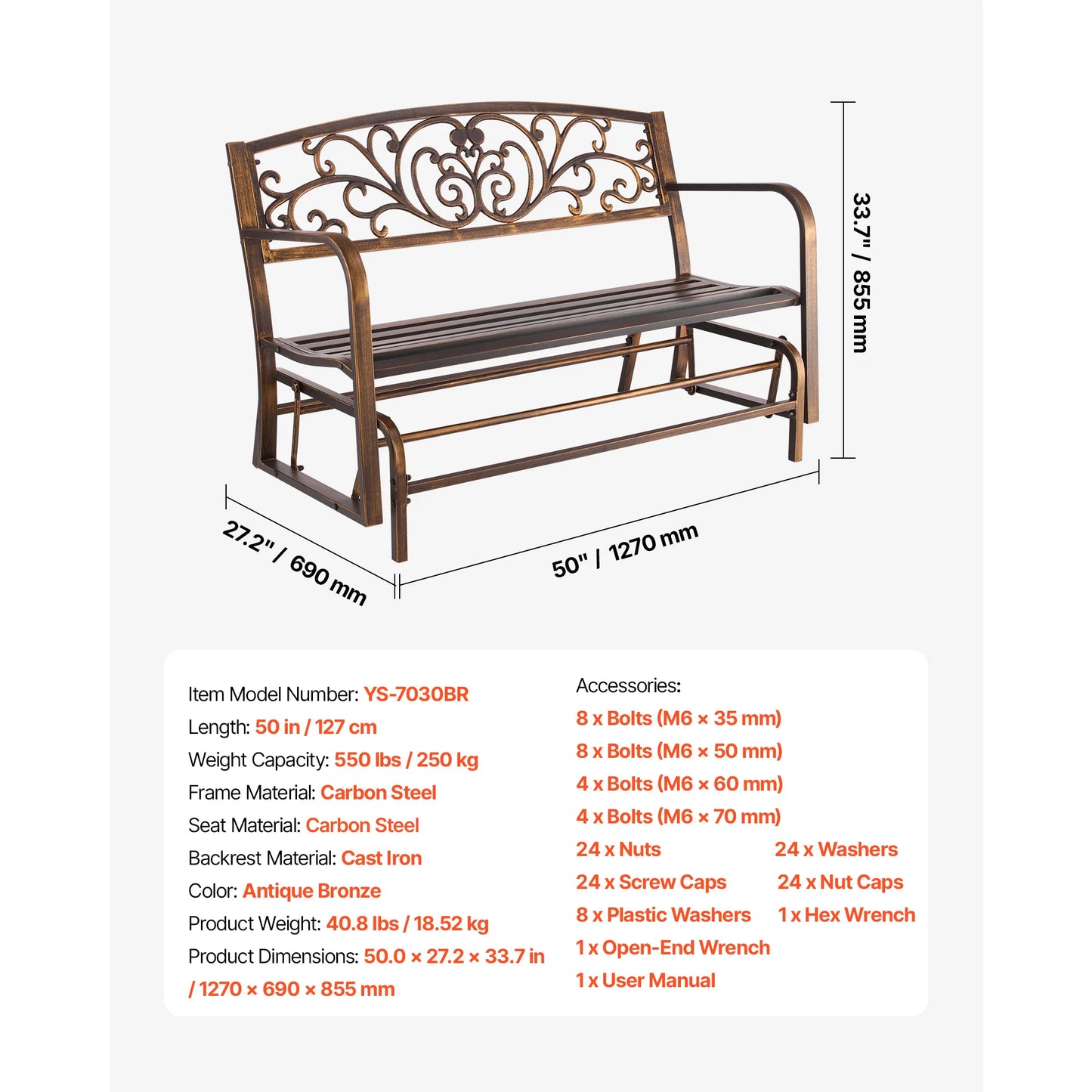 SucceBuy Outdoor Wood and Metal Garden Bench