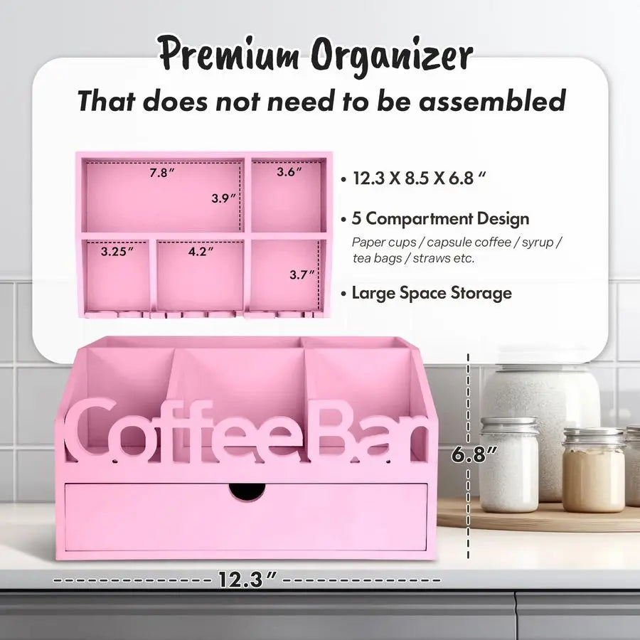 XMSJ Bar Organizer For Countertop Coffee Station With Drawer