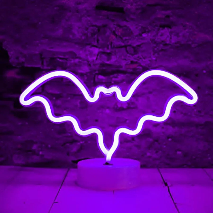 LED Neon Bat Lights Bat Shaped Sign Night Light Battery Operated