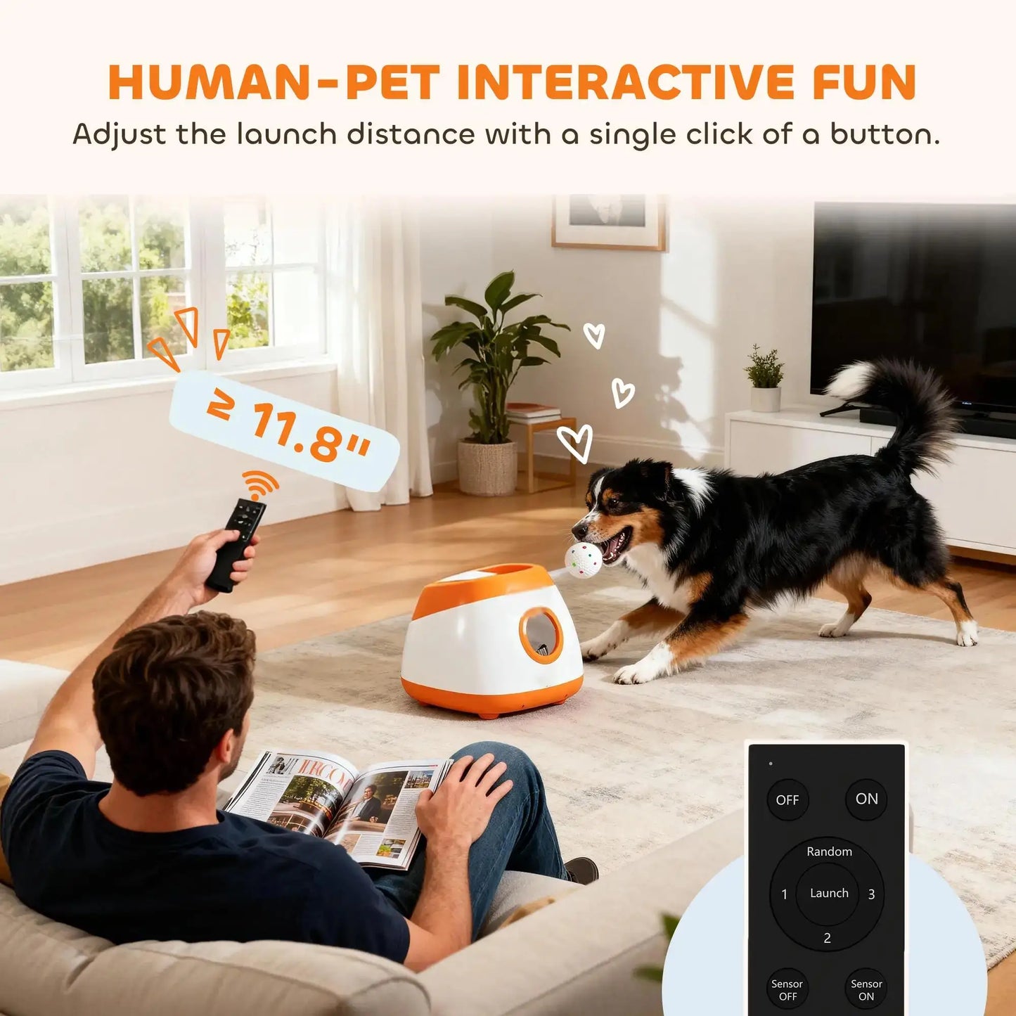 Automatic Dog Ball Launcher Cordless Fetch Toy Remote 3 Distances