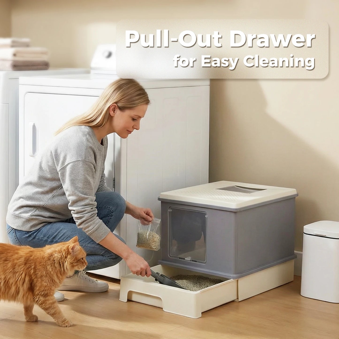 Enclosed Cat Litter Box With Scoop For Indoor Use