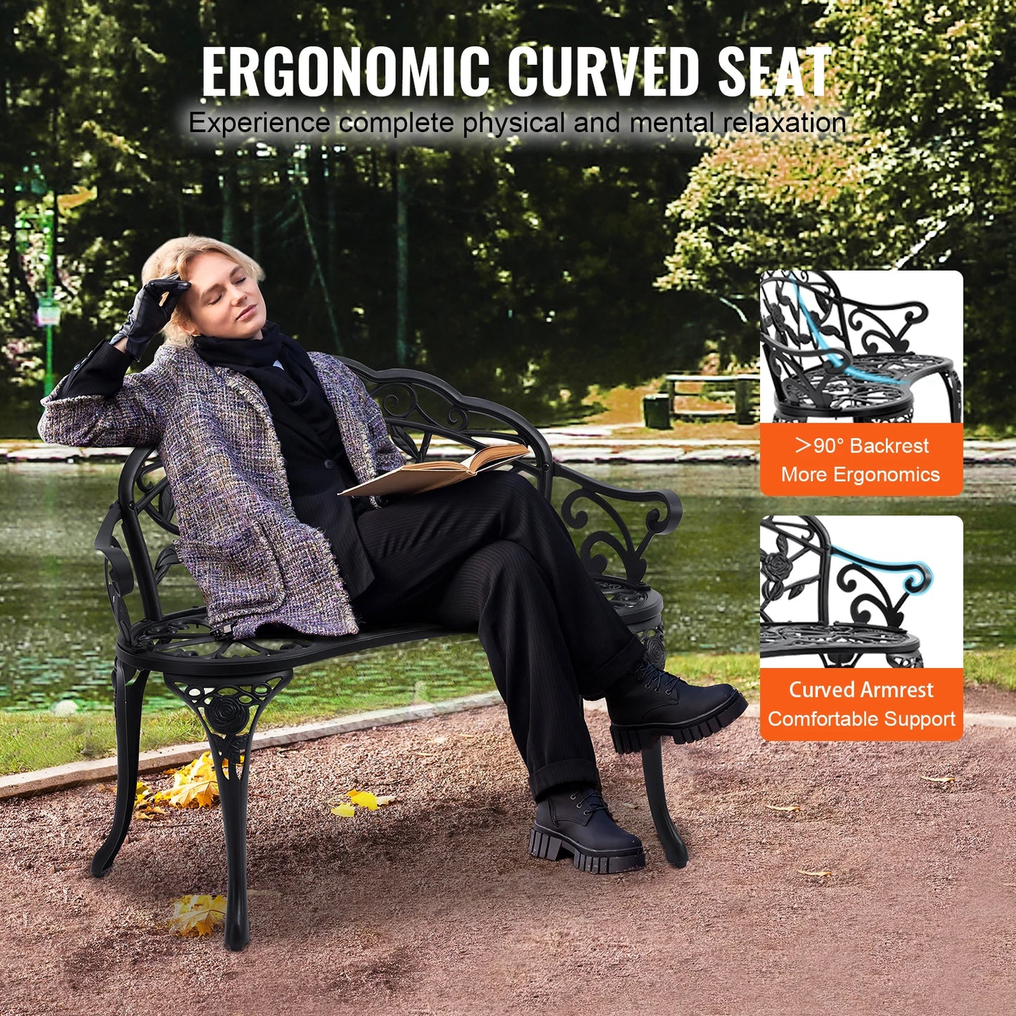 SucceBuy Outdoor Wood and Metal Garden Bench