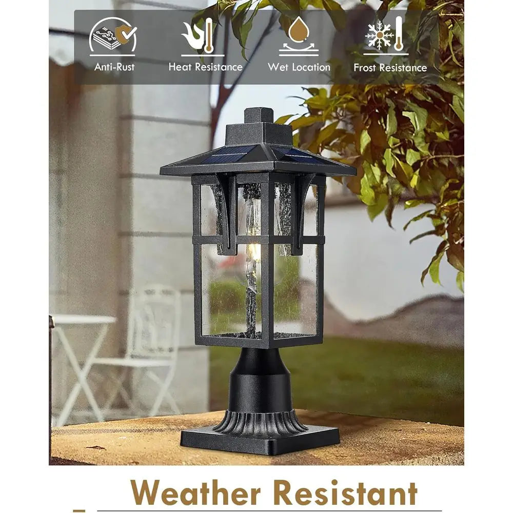 r Post Lights, HWH Dusk to Outdoor Lamp Post Light ixture 2700K with Pier Mount Base, Remote Control Exterior Pillar Lantern Bla
