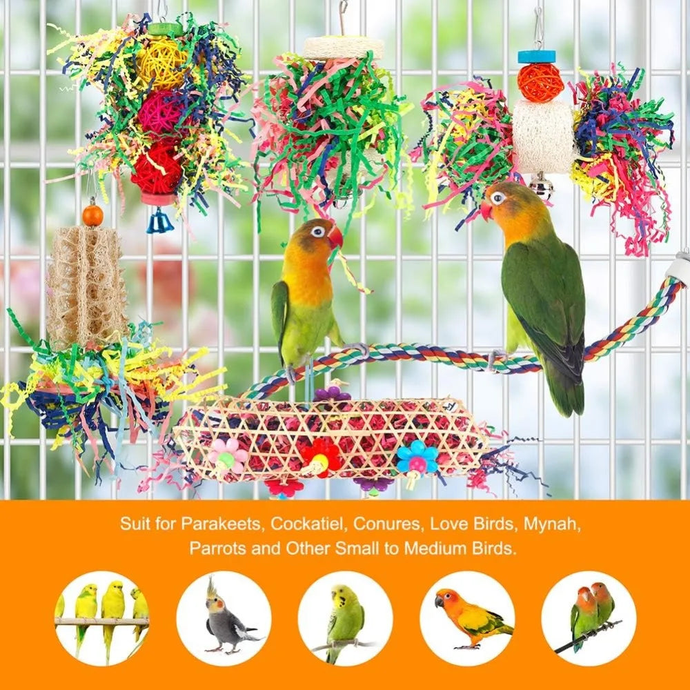 Six Pack Parrot Chew Toys Foraging Paper Ball Cage Hanging Bird Toys
