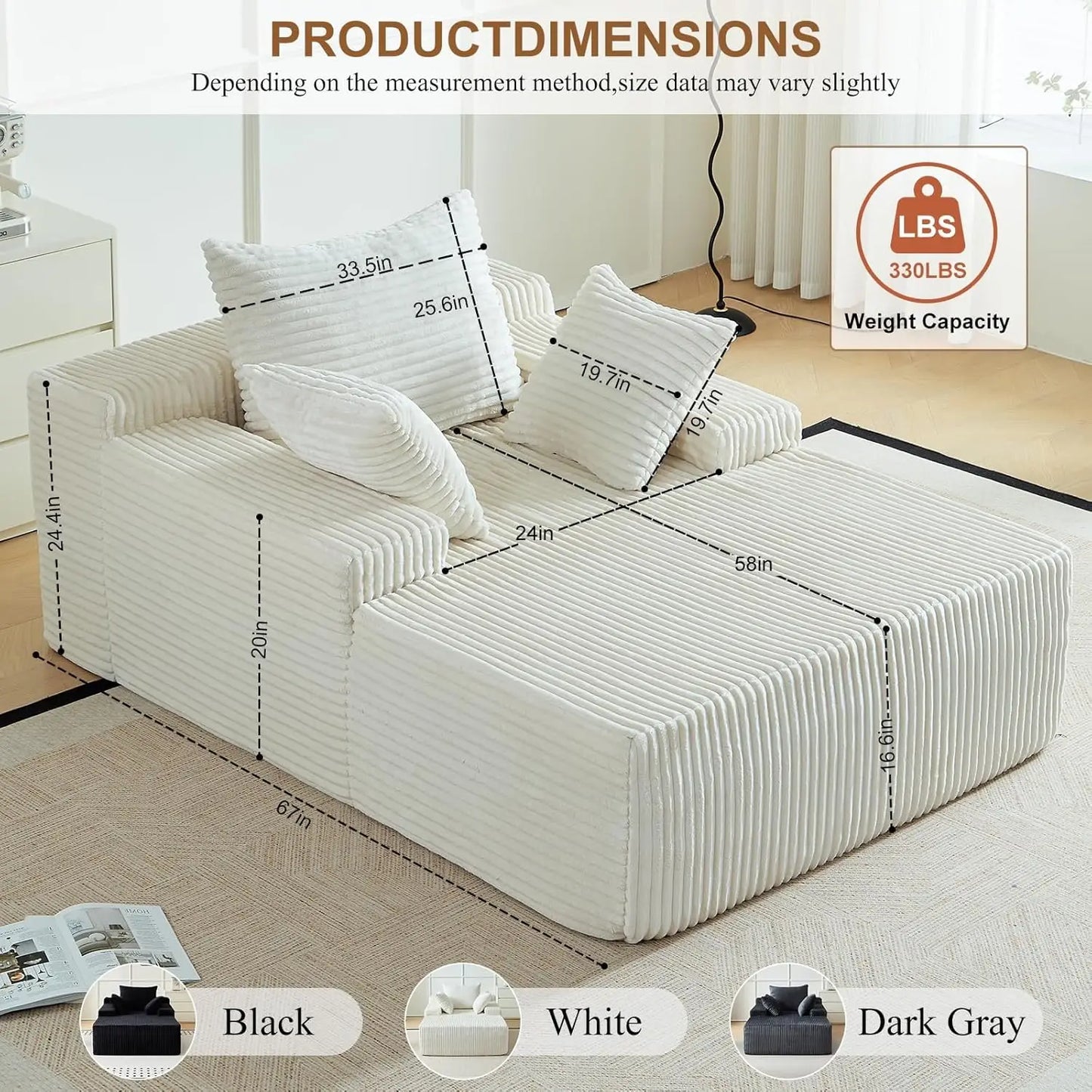 Indoor Upholstered Corduroy Chaise Lounge Sofa Bed