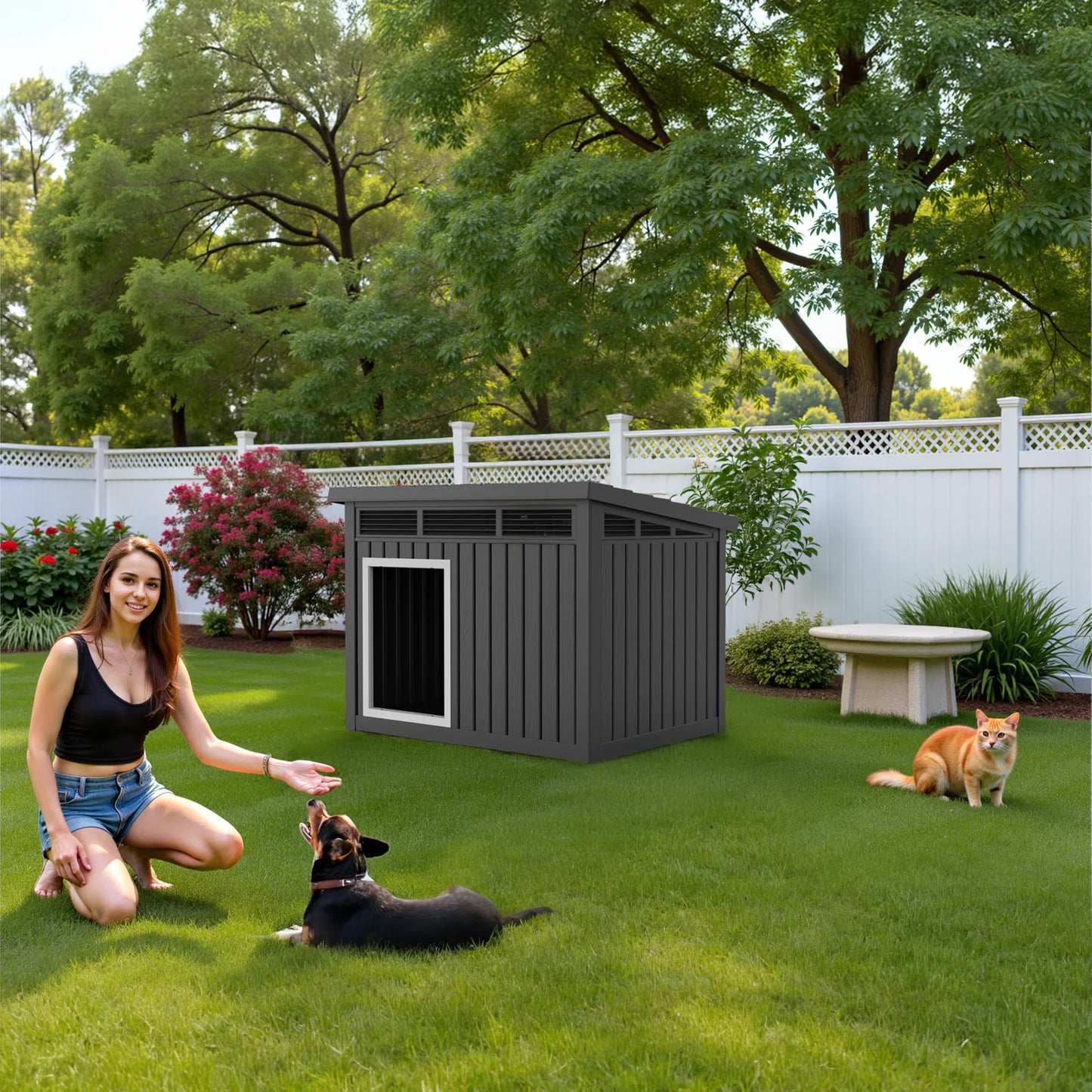NONECN Resin Dog House With Hydraulic Rod Outdoor Kennel