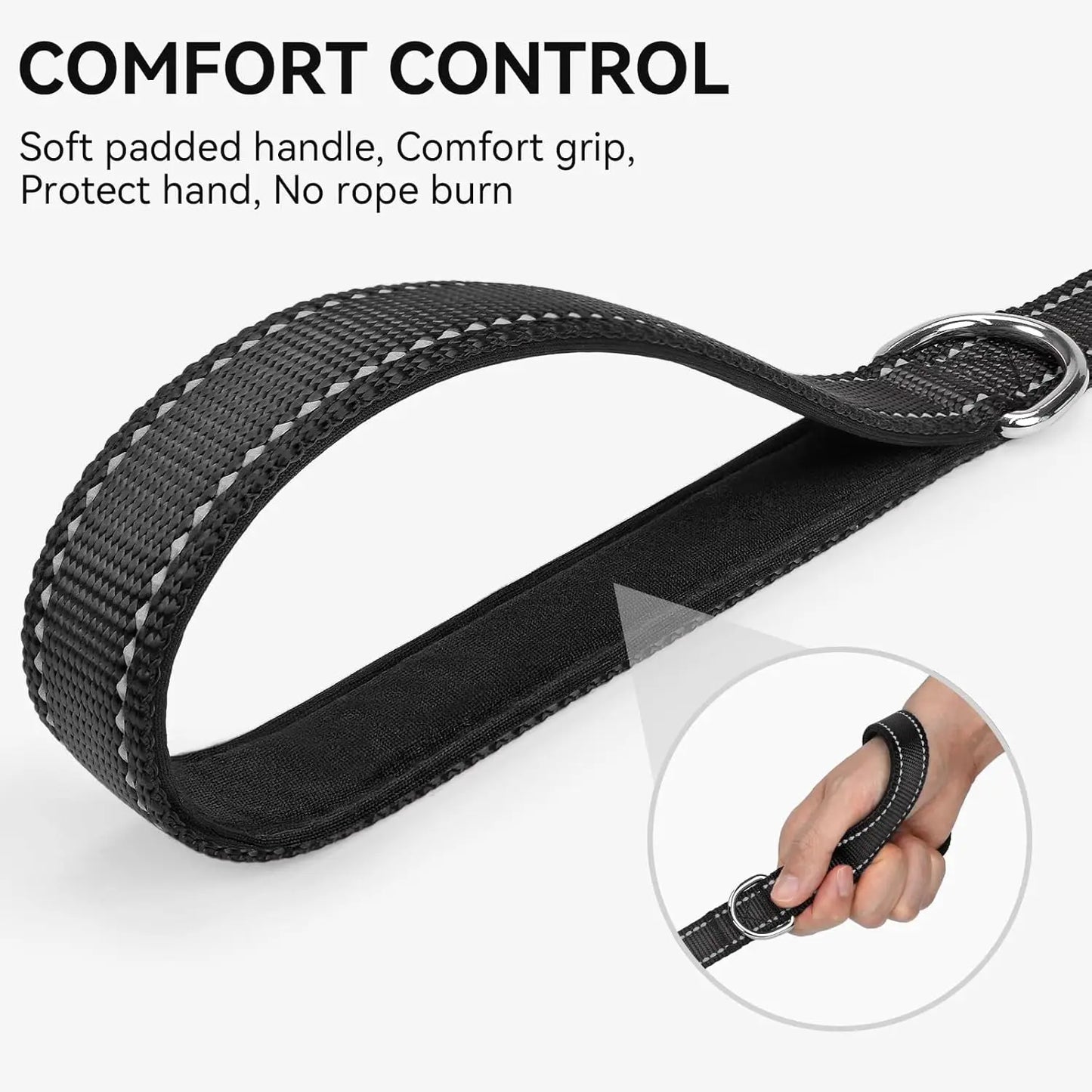 6 FT Double-Sided Reflective Dog Leash with Padded Handle, Heavy Duty Nylon for Medium & Large Dogs, Black